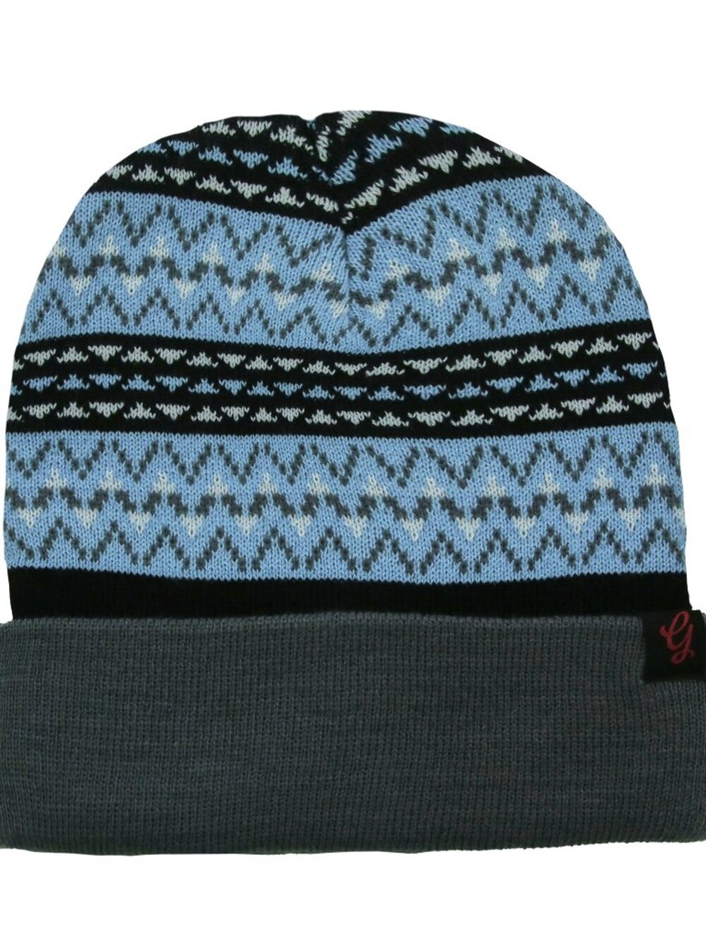 Unisex Winter Knit Beanie Warm Hat with Blue Geometric Pattern Cuffed Cap